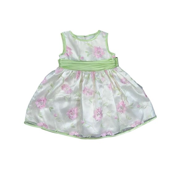 Bonnie Baby 12M Floral Tulle Dress Mint Green Pink Satin Party Princess Floral - Picture 6 of 11